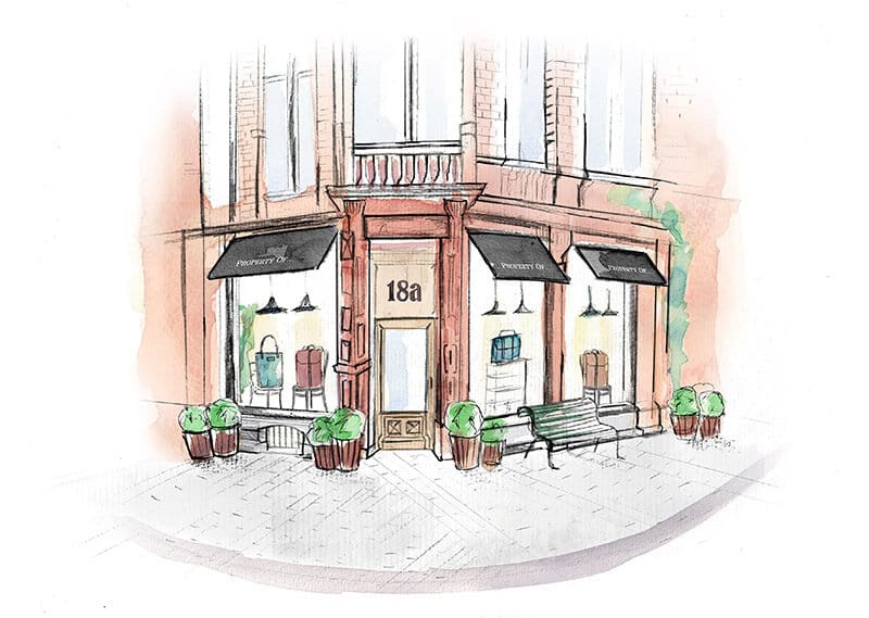 Illustration of our shop at Utrechtsestraat 18a, Amsterdam